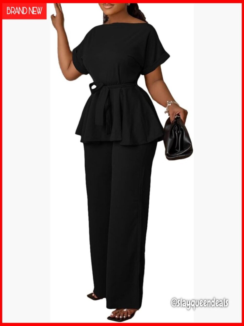 2 Piece Peplum Top and Flared Pants Set Business Casual Office Wear